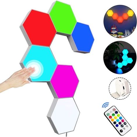 LangRay LED Wall Panel with Remote Control, Smart Hexagonal Lights, Touch Control RGB Gaming Lamp, DIY Night Lights, Geometry Splicing Module for Gaming Setup, Home/Bar/Party Decor, Pack (1/5)