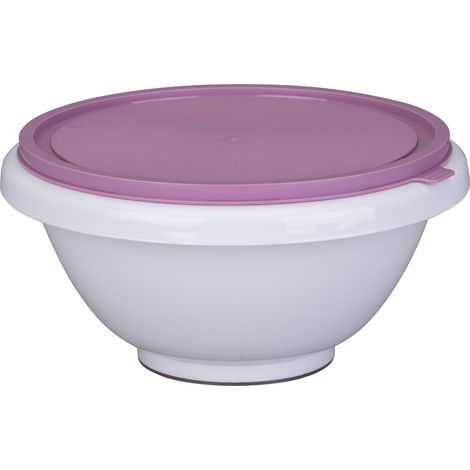 Grand bol mélangeur avec couvercle - 4,5 l - Parfait pour les amateurs de pâtisserie et de cuisine - Fond antidérapant - Passe au lave-vaisselle - Blanc/rose glacée (1/2)