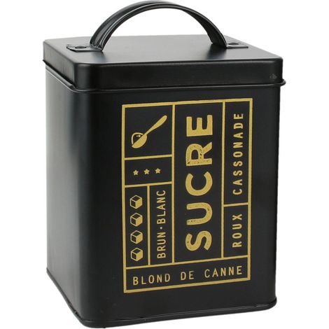 Boite de rangement 15L en métal motif sucre collection BLACK MAT noire (1/2)