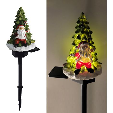 LED solaire Père Noël et arbre lampe de sol, Noël atmosphère extérieure décoration résine lumière, mignonne personnes âgées et (1/5)