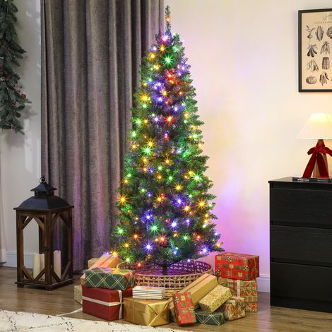 Albero di Natale artificiale da 180 cm, albero di Natale sottile con 250 luci, 899 punte, supporto in metallo pieghevole, verde (1/5)