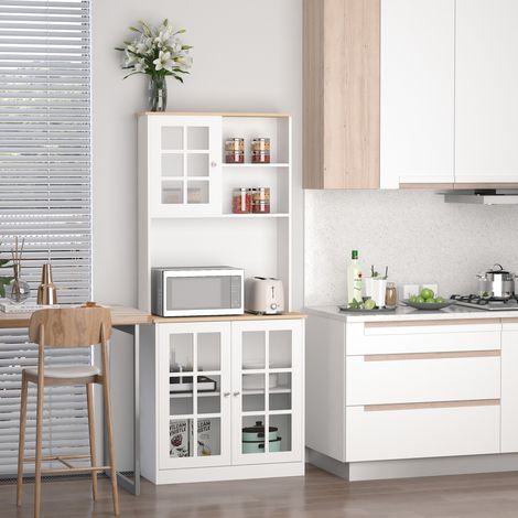 Alacena de Cocina con Estantes y Puertas de Vidrio para Pequeños Electrodomésticos y Menaje 80x37x183 cm Blanco (1/4)
