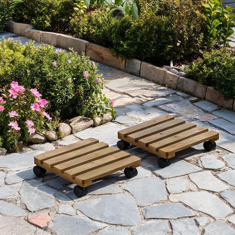 Porte-plantes coloris marron en tannenholz 30 x 30 x 7 cm (1/5)