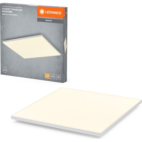 plafonnier blanc à technologie LED avancée, 40 W, forme carrée (600 x 600 mm), couleur de lumière blanc chaud à 3000 K, boîtier en aluminium, diffuseur en PMMA dépoli (1/3)