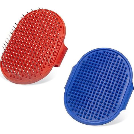Ensemble de 2 brosses de toilettage pour chiens et chats, comprenant une brosse à shampoing, une brosse de bain, une brosse démêlante et un peigne de massage apaisant en caoutchouc avec manche ajustab (1/5)