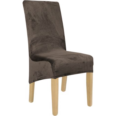 Housse de chaise XL en velours élastique marron cacao [21DS] (1/5)