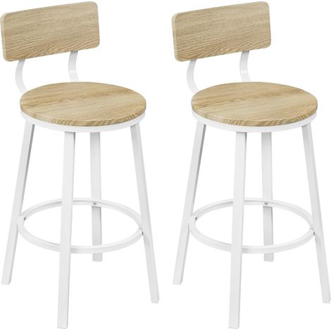 WOLTU Juego de 2 taburetes de bar con respaldo en estilo industrial vintage y reposapiés redondo, efecto madera clara (1/5)