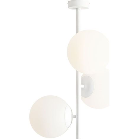 Plafonnier métal verre 46 cm de large blanc E27 3 lampes abat-jour boule plafonnier moderne