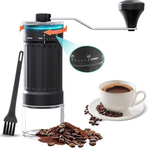 Moulin à café manuel, 40 Réglages Ajustables Capacité de 30g, Broyeur à Meule Conique avec Manivelle pour Voyage, Camping, Pour (1/4)