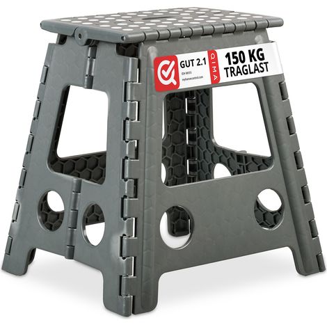 Taburetes plegables Relaxdays, set de 4, taburetes de camping, hasta 150 kg, plástico, HBT: 39 x 39 x 32 cm, gris