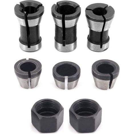 Lot de 6 mandrins de serrage en acier de haute précision pour défonceuse - 6 mm, 6,35 mm, 8 mm + 2 écrous (1/5)