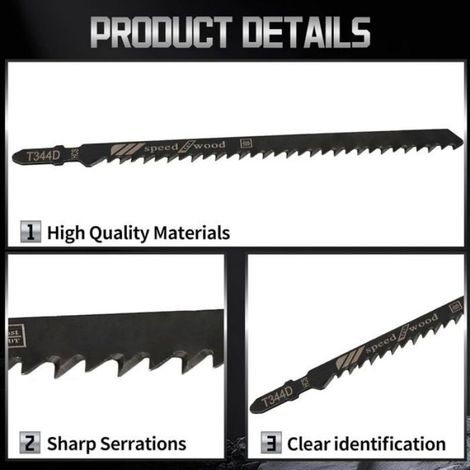 Lot de 5 lames de scie sauteuse à emmanchement en T T344D, 6 dents par pouce, 15 cm (6 pouces), lames HCS pour bois, aggloméré, con (1/4)