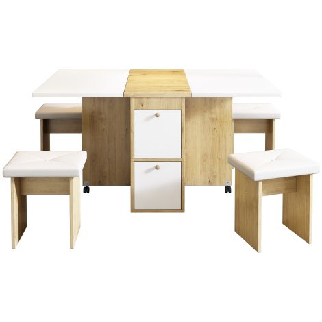 Ensemble table et chaises de salle à manger (table et 4 chaises), table pliante,  table extensible multifonctionnelle, chaises, blanc et chêne