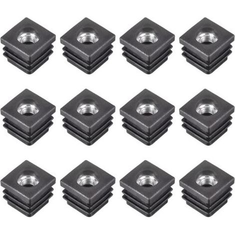 12 Embouts Carrés 20x20mm Filetage M8 Noir – Inserts en Plastique pour Pieds Réglables et Roulettes – Montage Facile (1/5)
