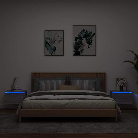 Wall-mounted Bedside Cabinets with LED Lights 2 pcs Grey Sonoma vidaXL