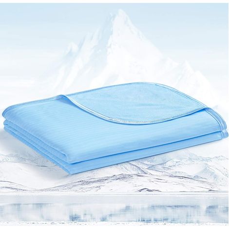 Couverture Rafraichissante Été Japonais Fibre Froid Couverture de Refroidissement Q-Max 0.5 Couverture Ete Légère Plaid Bambou pour Lit Canapé Voyage,150x200cm,Bleu (1/5)