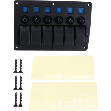 Panneau de 6 interrupteurs à bascule 12V 24V, lumière bleue, étanche IP65, pour bateaux, navires, cockpits, SUV et camions (1/5)