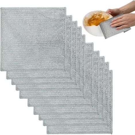(10pcs)Chiffons À Vaisselle En Fil Polyvalent Pour Humide Et Sec, Torchon En Fil D'Acier, Chiffon À Vaisselle En Fil D'Acier, Chiffo[u2173] (1/4)