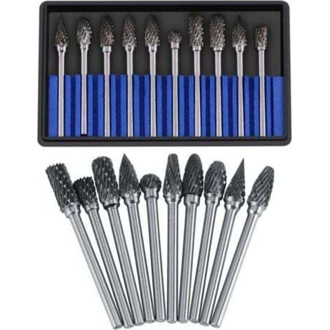 Ulisem 10 pezzi Set di frese in carburo Lime rotanti in acciaio al tungsteno Diametro della testa della fresa 3 mm Gambo 6 mm Fresa Punta da trapano Taglio del metallo Lucidatura Incisione Foratura (d (1/4)