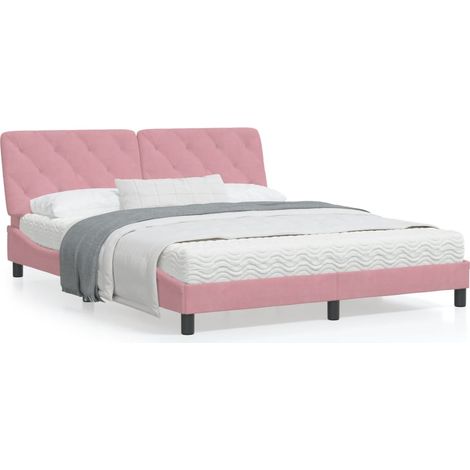 Lit avec matelas rose 160x200 velours (1/5)