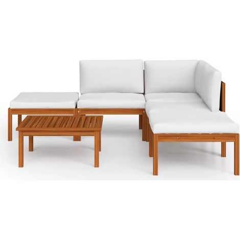 Conjunto de muebles de jardín muebles de exterior 6 piezas con cojines color crema madera maciza de acacia 020016748