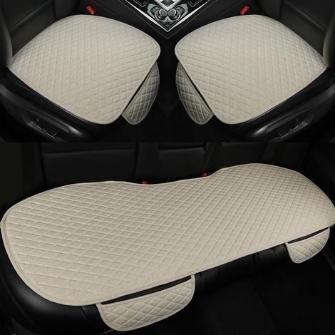 GIANT PANDA 3-teiliges Leinen-Autositzbezug-Set mit Vordersitzkissen + Rücksitzbezug, universell passend für 90 % aller Fahrzeuge (SUV/Limousine). Komfortables Design für ein angenehmes Fahrgefühl. (1/5)