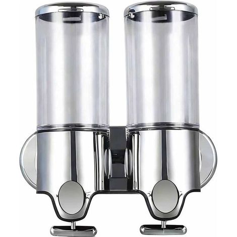 Distributeur de Savon Mural Double Tête, 2 x 500 ml, Pompe à Liquide pour Cuisine et Salle de Bain, Accessoire de Lavage des Mains (1/5)