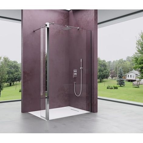 Mai & Mai Walk-In Duschwand für Dusche Duschabtrennung 70x200cm 8mm Klarglas mit 30cm Nebenteil ESG-Sicherheitsglas mit Nanobeschichtung Rechteckiger Stabilisator Bremen01K-Plus