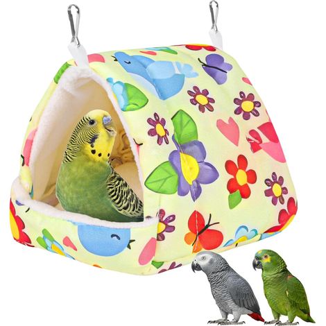 Lit pour Oiseau - 1 Unité - Polaire et Toile - Nid Suspendu Chaud - Cage Perruches et Hamsters - Jaune Taille M (1/5)