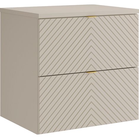 Meuble sous vasque suspendu en chevrons avec planche - Beige - 60 cm - DORIONI