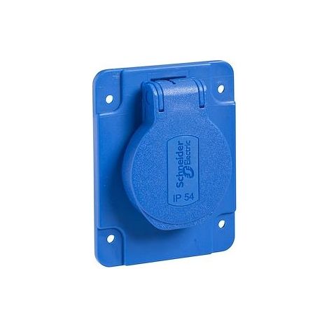 Schneider PKS62B Mureva - Base para enchufe Schuko, 65 x 85 mm, fijación lateral, azul, IP54, 220 V, 2 polos