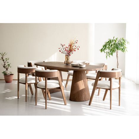 Bobochic – Table à manger extensible rectangulaire 200-300 cm – Placage chêne massif marron foncé – 8 couverts – Pieds demi-cônes tendance (1/5)