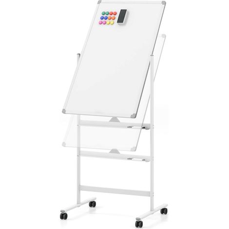 COSTWAY Doppelseitiges mobiles Whiteboard, 60 x 100 cm, höhenverstellbares magnetisches Whiteboard mit Rollen, Ständer und Stiftablage, inkl. Zubehör für Schule, Büro, Zuhause (Weiß) (1/5)