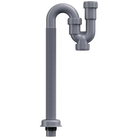Siphon en forme de U - siphon d'évier, kit de vidange pour lavabo de salle de bain, avec tuyau de vidange flexible et extensible, adapté aux siphons d'évier d'un diamètre intérieur de 32 mm. (1/4)