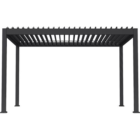 HOME DELUXE Lamellenpavillon FAYLA – Elektrisch, Aluminium, Anthrazit (407 x 297 x 250 cm) Moderne Terrassenüberdachung mit Lamellendach Elektrischer Lamellenpavillon, motorisierter Lamellenpavillon