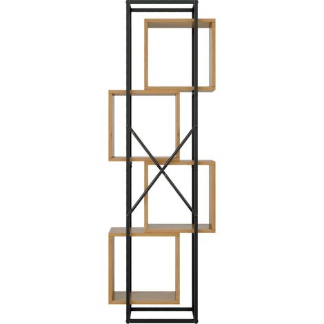 Étagère verticale 59×30×180 cm en métal noir avec 4 tablettes MDF, design empilable pour livres et objets déco (1/5)