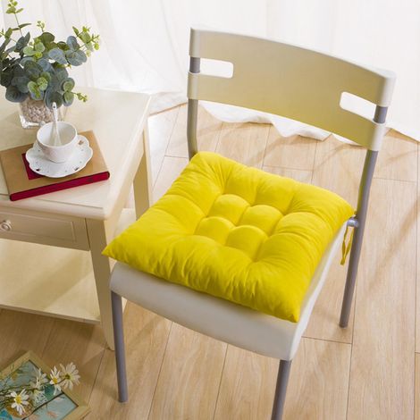 Coussin De Siege Carré - Tissu Velours Doux - Pour Chaise De Bureau Salle À Manger Patio Extérieur - Jaune - Lot De 2 (1/3)