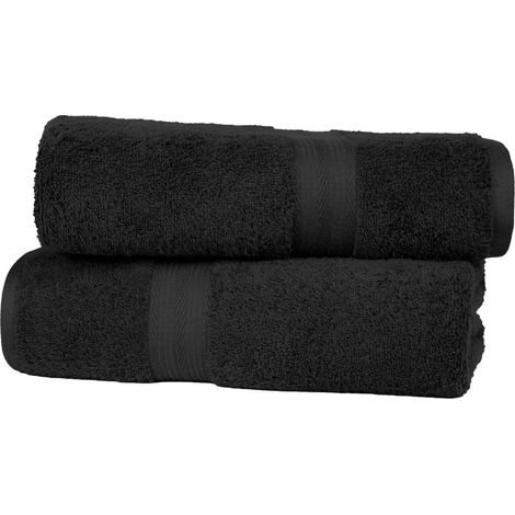 Serviette De Bain - 70 x 140 cm - 100 % Coton - Noir - Lot De 2