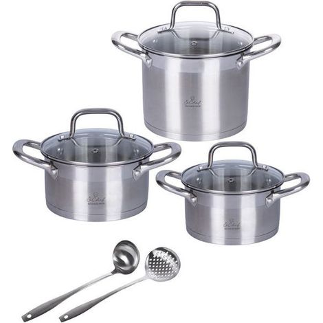 Castey batteria da cucina 8 pezzi, acciaio inox 18-10, antiaderente senza PFOA, grigio, induzione, manico estraibile