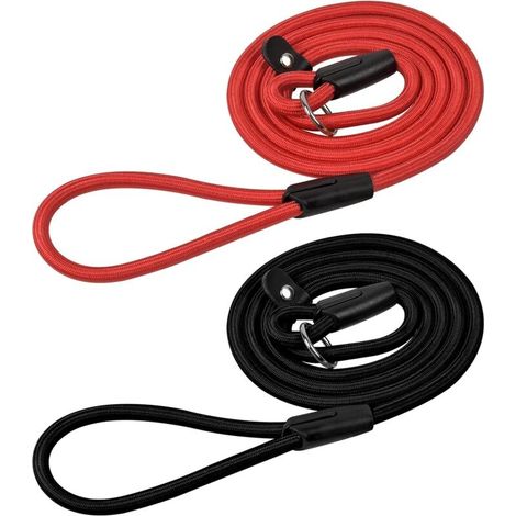 Pièces Corde Laisse Chien, Laisse de Chien en Nylon, Souple Solide Corde, Anti-Traction Laisse, Laisse Dressage Chien, Collier Laisse Chien pour Petits Moyens Grands Chiens (Noir+Rouge) (1/5)