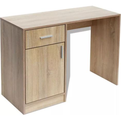 Bureau 1 tiroir 1 placard bois chêne clair Vanirel (1/5)
