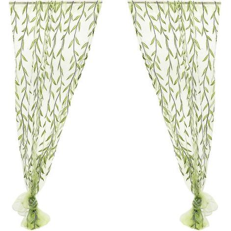 Rideaux en tulle transparent à œillets avec motif osier pour chambre ou salon, 100 x 270 cm (vert)-100X270cm-Green (1/4)