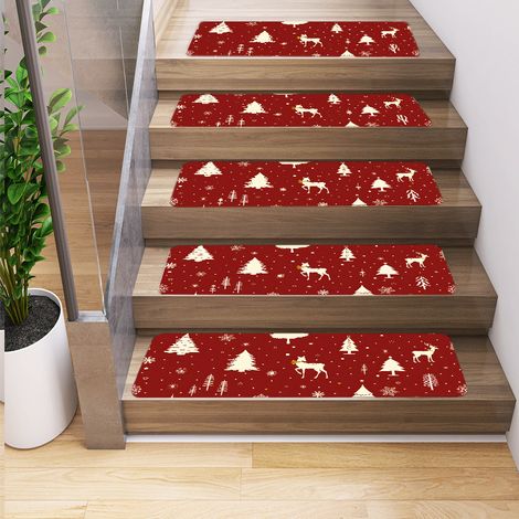 Lot de 4 tapis d'escalier antidérapants rouges de Noël pour intérieur 20x76cm (1/5)
