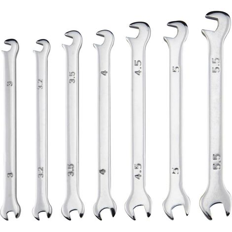 Clé plate double 900 – Tête coudée 15° et 75° – Largeur 3-5.5 mm – 7 pièces pour professionnels – Donau Elektronik