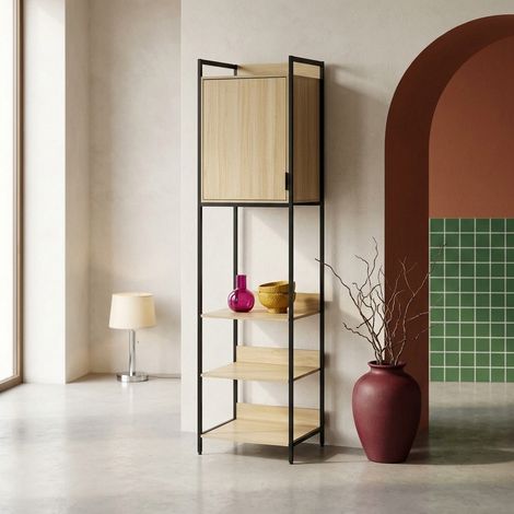 Module dressing noir avec 5 étagères et 1 porte. L 60 x P 48 x  H 190 cm (1/5)