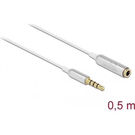 Delock Cable de extensiÃ³n de audio jack estÃ©reo de 3,5 mm 4 pines macho a hembra Ultra Slim 0,5 m blanco