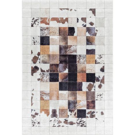 Tapis salon et chambre 80x150 crème et noir rectangle tissé motif animaux HUSLIO (1/5)