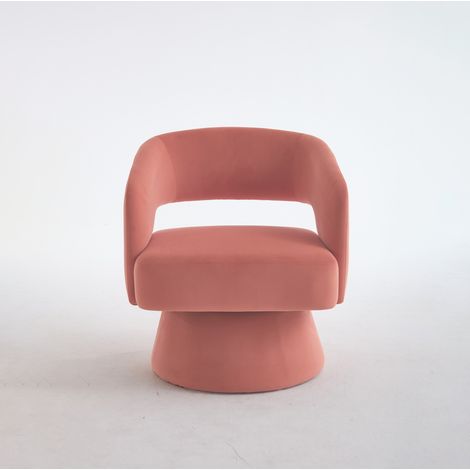 Fauteuil pivotant rond en velours confortable avec dossier ouvert et base métallique pour séjour, chambre ou bureau (1/5)