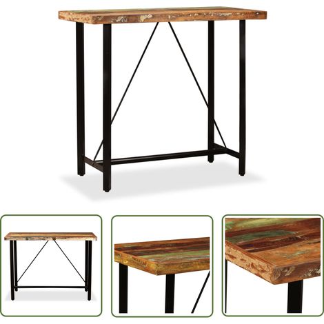 The Living Store Table de bar Bois massif de récupération 120x60x107 cm - Table De Bar - Table Industrielle - Table Vintage - Meuble Design - Mobilier Rustique (1/5)