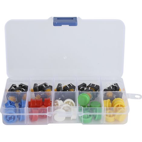 25 pièces Bouton-poussoir tactile 12x12x7,3 mm avec capuchon rond et micro-interrupteur pour projets électroniques DIY (1/5)
